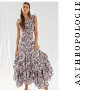Anthropologie Magali Pascal High Low Ruffle Maxi Dress Xl Petite Emily in Paris